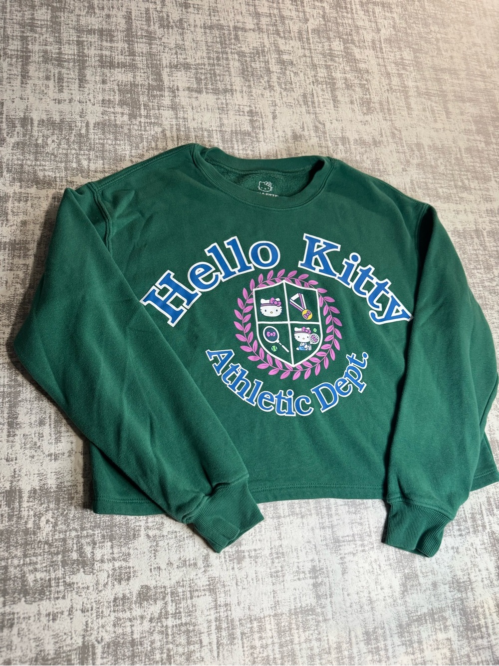 Hello Kitty Emerald Green Crewneck Sweatshirt with Crest 19.5 X21